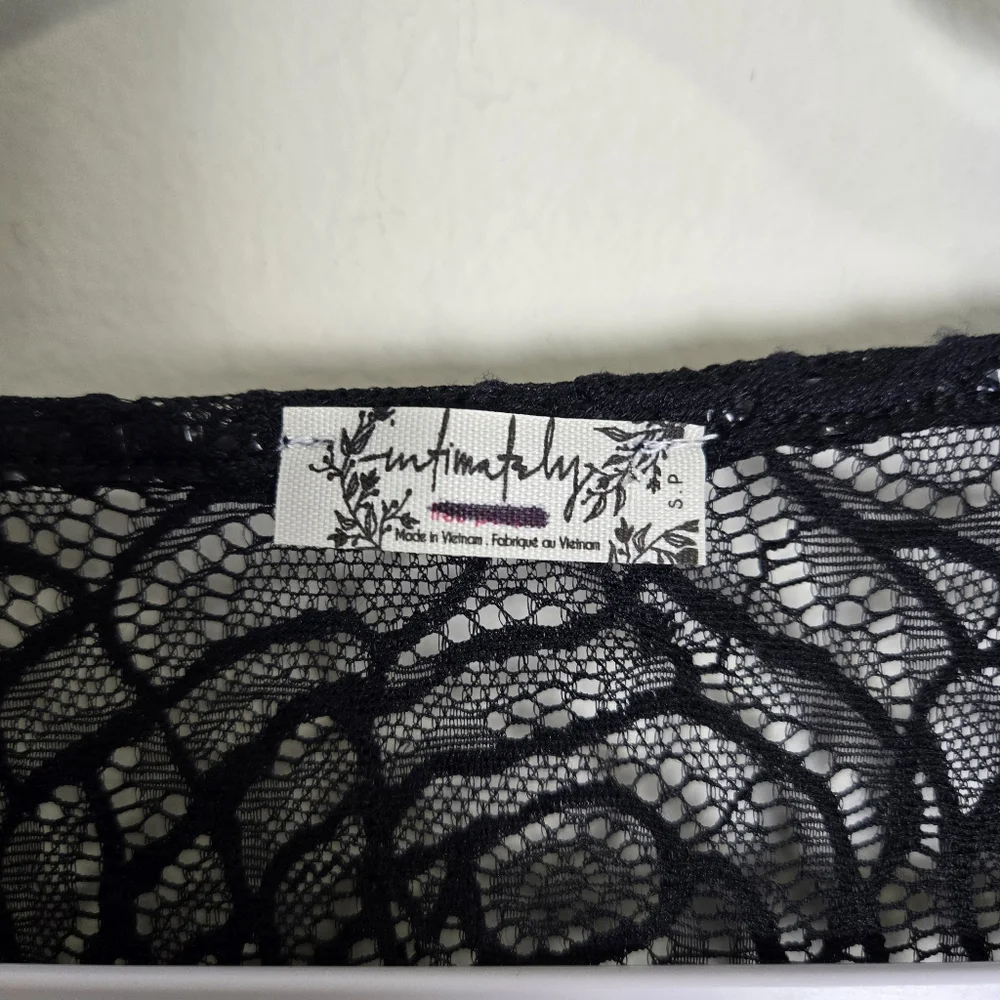 Free People Intimately Floral Lace Square Neck‎ Chic Black Sheer Bodysuit S